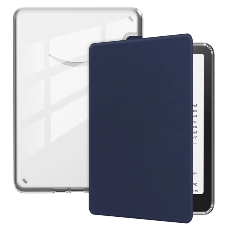 For Amazon Kindle Paperwhite (2021) Case Anti Drop PU Leather + TPU + Acrylic Clear Protective Cover - Dark Blue