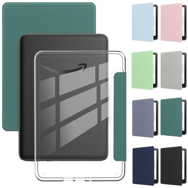 For Amazon Kindle Paperwhite (2021) Case Anti Drop PU Leather + TPU + Acrylic Clear Protective Cover - Dark Blue