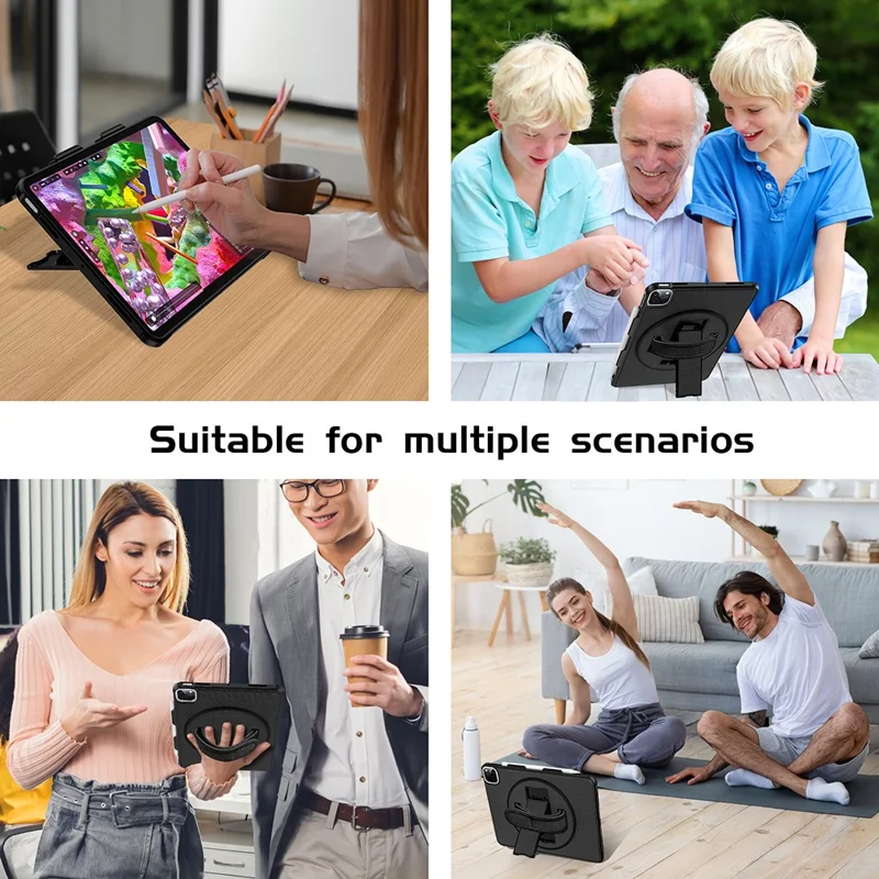 Tablet Case for iPad Pro 11 (2022) / (2021) / (2022) Kicktand PC + TPU + Cloth Tablet Cover with Pencil Holder / Hand Strap