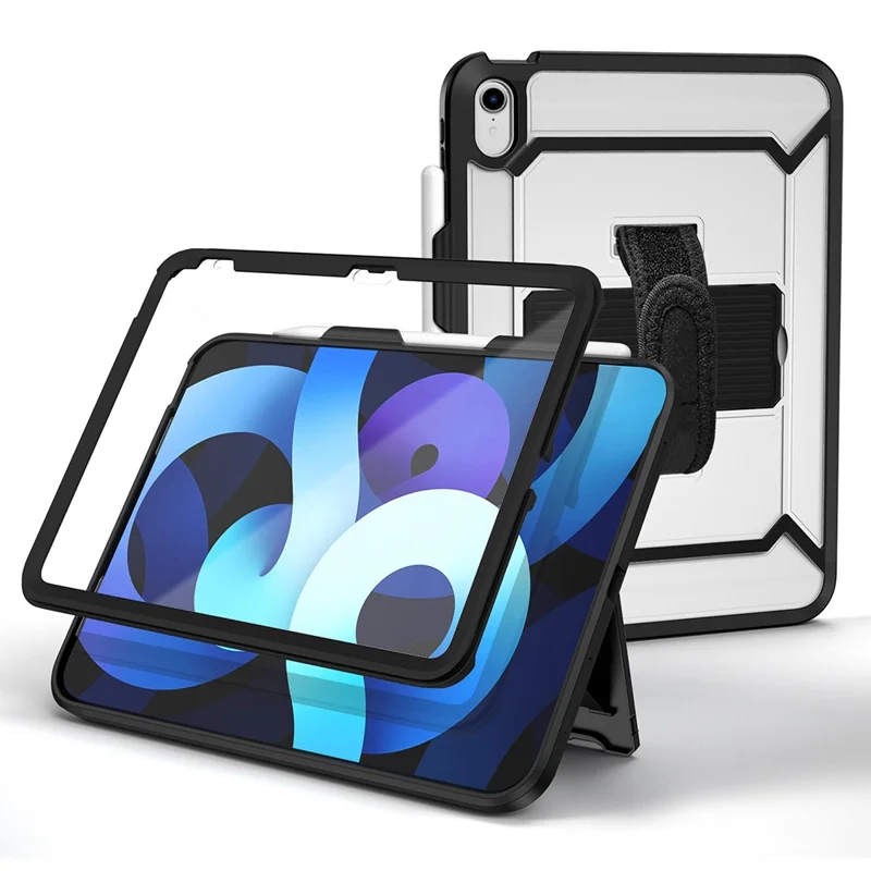 Funda para iPad 10.9 (2022) con Soporte, TPU + PC + Cubierta de Tablet Acrílica con Película PET / Portalapices - Negro