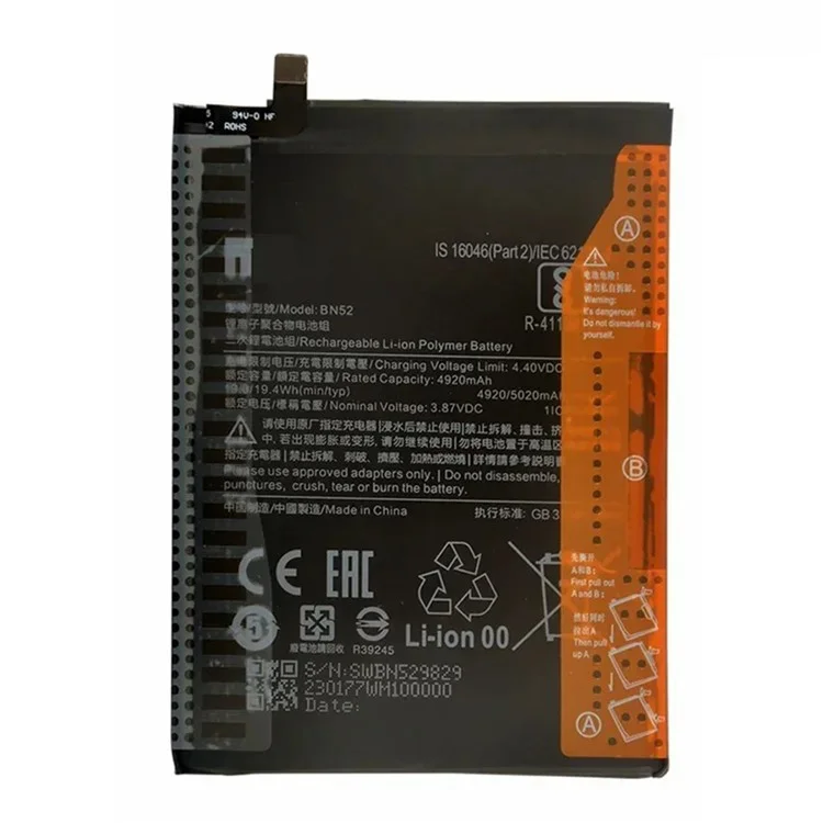 For Xiaomi Redmi Note 9 Pro 4G 3.87V 4920mAh Li-Polymer Battery Assembly Part (Without Logo) (Encode: BN52)