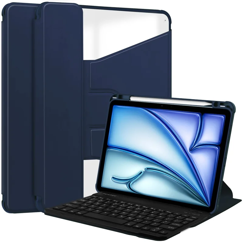 For iPad Air 11 (2025) / (2024) Case Rotary Stand PU Leather + Acrylic Tablet Cover with Keyboard - Dark Blue