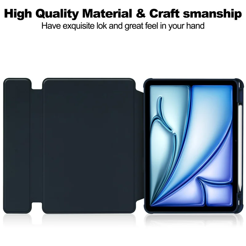 For iPad Air 11 (2025) / (2024) Case Rotary Stand PU Leather + Acrylic Tablet Cover with Keyboard - Dark Blue