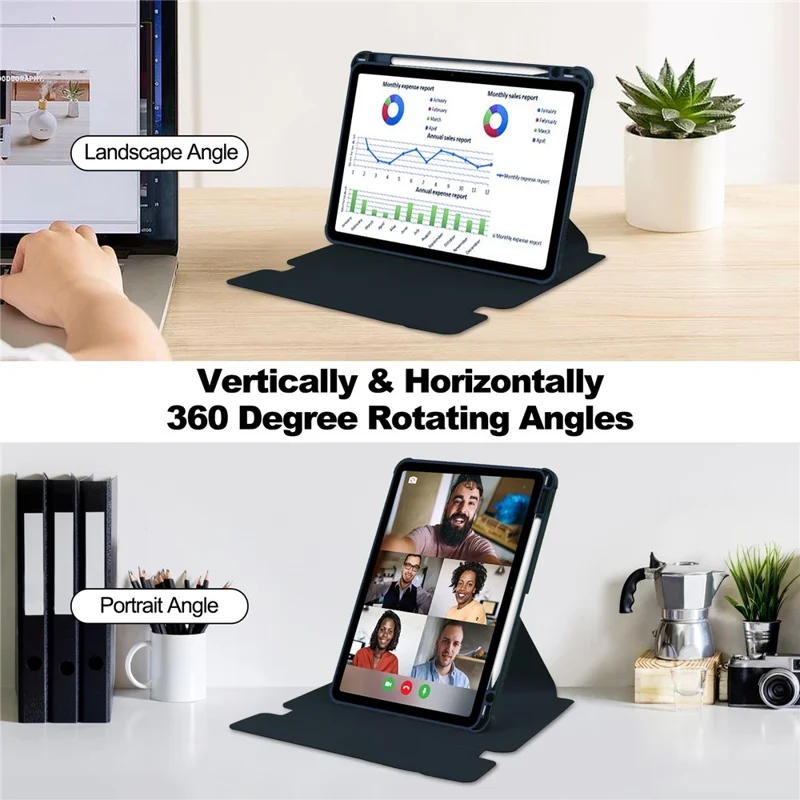 For iPad Air 11 (2025) / (2024) Case Rotary Stand PU Leather + Acrylic Tablet Cover with Keyboard - Dark Blue