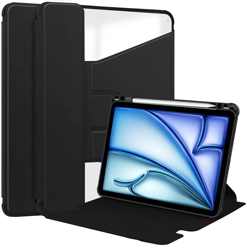 For iPad Air 11 (2026) / (2025) / (2024) Case 360 Degree Rotary Stand PU Leather + Acrylic Tablet Cover (Without Keyboard) - Black