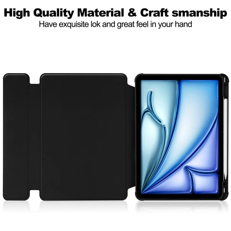 For iPad Air 11 (2026) / (2025) / (2024) Case 360 Degree Rotary Stand PU Leather + Acrylic Tablet Cover (Without Keyboard) - Black