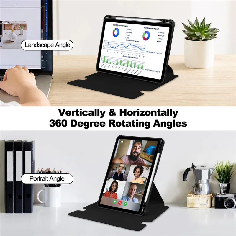 For iPad Air 11 (2026) / (2025) / (2024) Case 360 Degree Rotary Stand PU Leather + Acrylic Tablet Cover (Without Keyboard) - Black