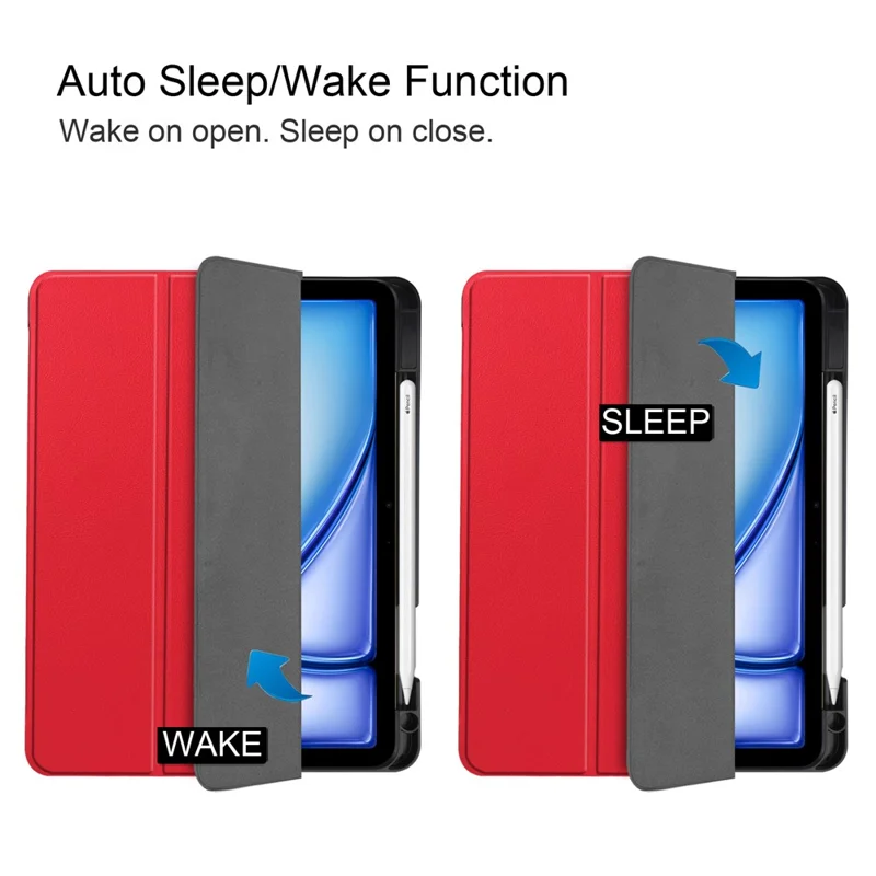 Étui support pour iPad Air 11 (2025) avec protection antichoc en cuir et emplacement pour stylo - Rouge