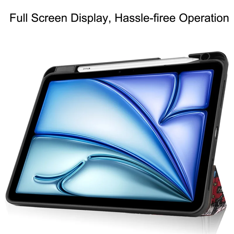 For iPad Air 11 (2025) / (2024) Tablet Case Pattern Printing Tri-Fold Stand Leather + TPU Cover with Pen Holder - Graffiti