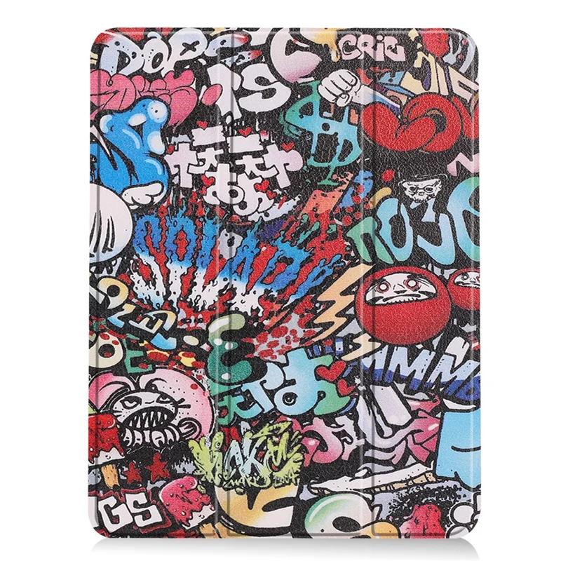 For iPad Air 11 (2025) / (2024) Tablet Case Pattern Printing Tri-Fold Stand Leather + TPU Cover with Pen Holder - Graffiti
