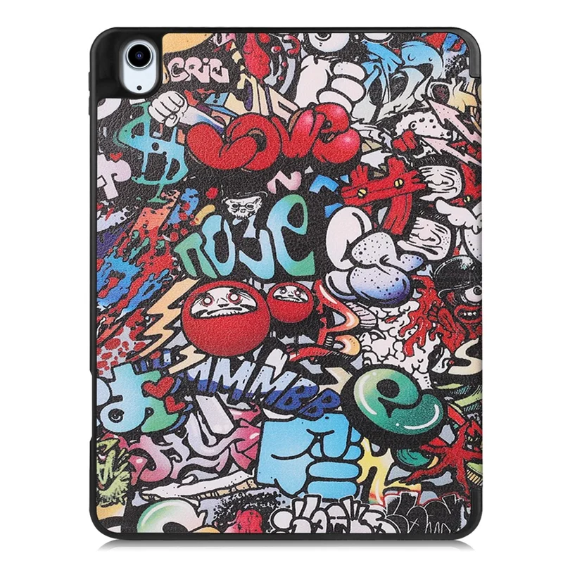 For iPad Air 11 (2025) / (2024) Tablet Case Pattern Printing Tri-Fold Stand Leather + TPU Cover with Pen Holder - Graffiti