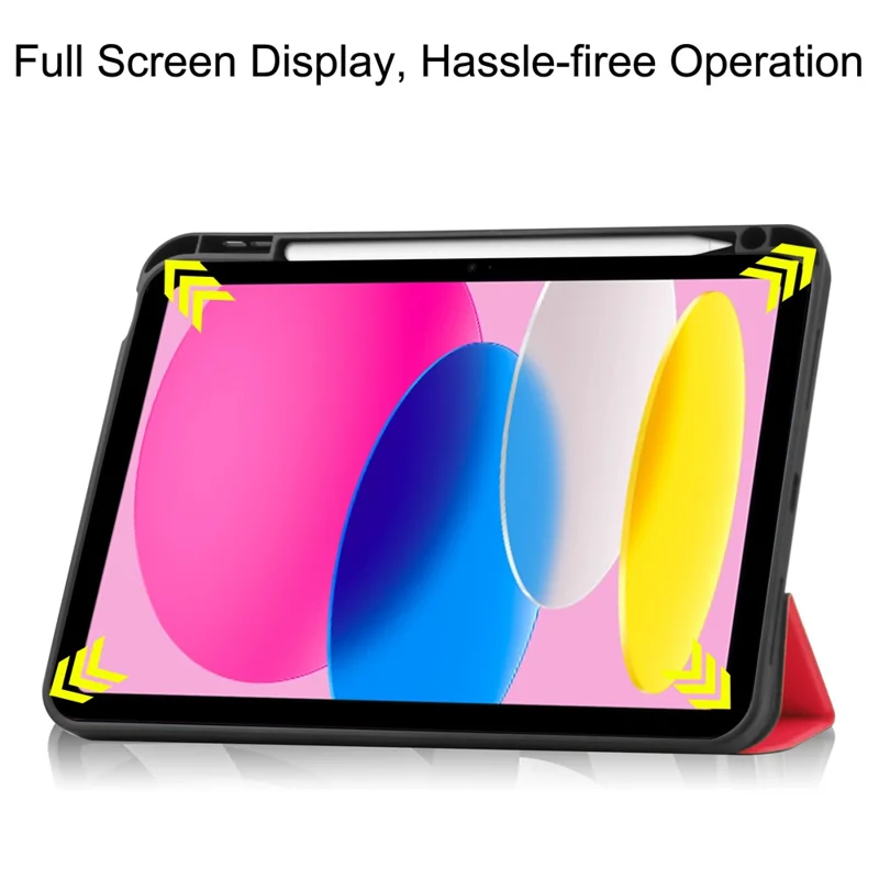 For iPad (2025) / 10.9 (2022) Stand Case Shock-Absorbent Leather Tablet Cover with Pen Slot - Red