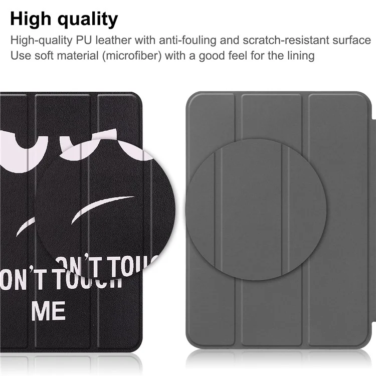 For iPad (2025) / 10.9 (2022) Tablet Case Pattern Printing Tri-Fold Stand Leather + TPU Cover with Pen Holder - Don't Touch Me