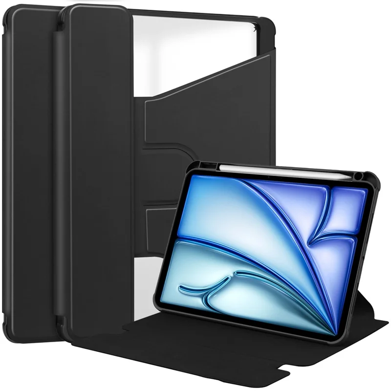 For iPad Air 13 (2025) / (2024) Case 360 Degree Rotary Stand PU Leather+Acrylic Tablet Cover (Without Keyboard) - Black