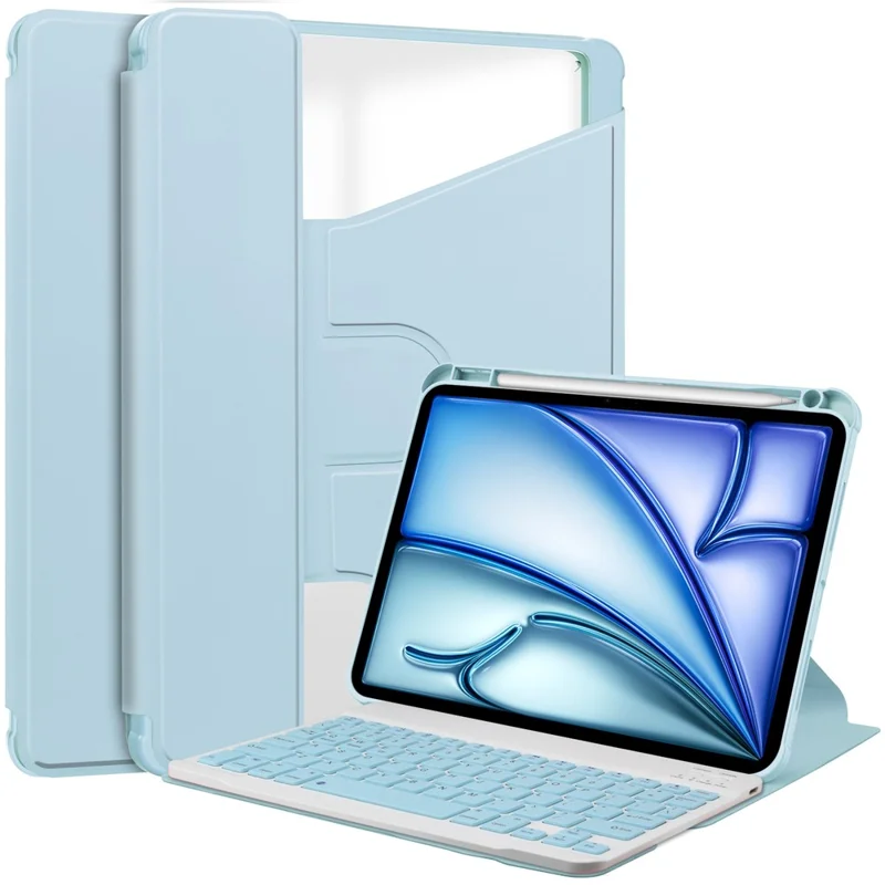 For iPad Air 13 (2026) / (2025) / (2024) Case 360-Degree Rotary Stand PU Leather + Acrylic Tablet Cover with Keyboard - Sky Blue