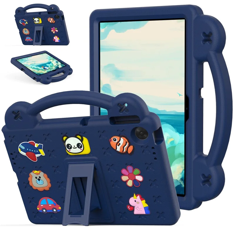 For Lenovo Tab TB311FU Case Kids Cartoon Patterns Hand Grip Kickstand Tablet EVA Cover - Navy Blue