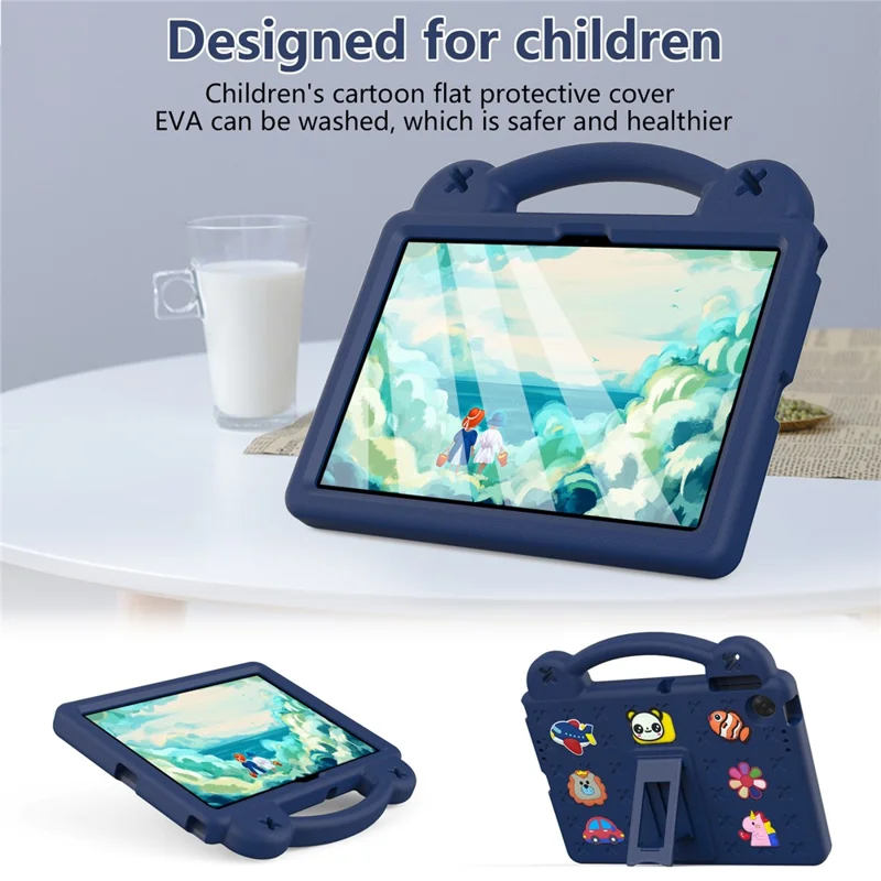 For Lenovo Tab TB311FU Case Kids Cartoon Patterns Hand Grip Kickstand Tablet EVA Cover - Navy Blue