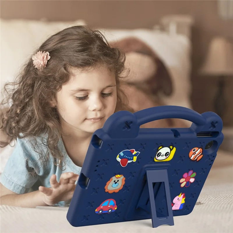 For Lenovo Tab TB311FU Case Kids Cartoon Patterns Hand Grip Kickstand Tablet EVA Cover - Navy Blue