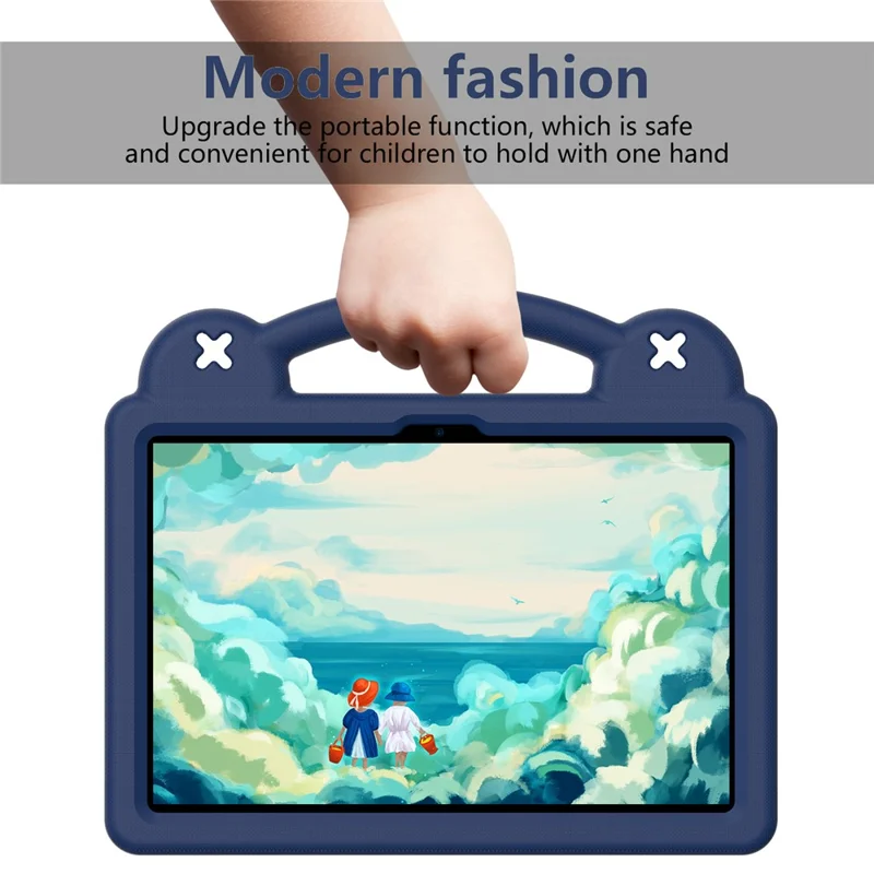 For Lenovo Tab TB311FU Case Kids Cartoon Patterns Hand Grip Kickstand Tablet EVA Cover - Navy Blue