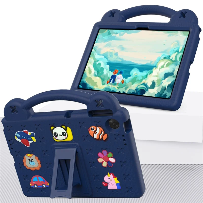 For Lenovo Tab TB311FU Case Kids Cartoon Patterns Hand Grip Kickstand Tablet EVA Cover - Navy Blue