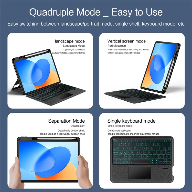 Für Huawei Hi MatePad 11,5 2024 Lederhülle + Bluetooth-kompatibler Tastatur mit Hintergrundbeleuchtung und Trackpad