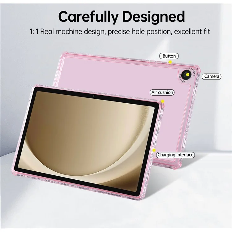 For Samsung Galaxy Tab A9+ Clear Case 3 in 1 PC + TPU Shockproof Tablet Cover - Pink