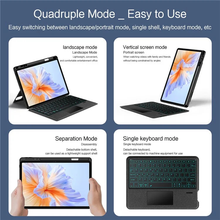 For Honor Pad V9 Leather Case + Bluetooth-Compatible Keyboard with Backlight Trackpad
