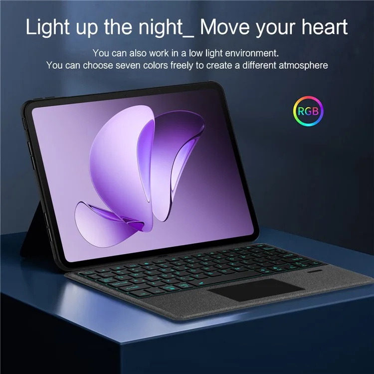 For Oppo Pad 3 Leather Case + Bluetooth-Compatible Keyboard with Backlight Trackpad