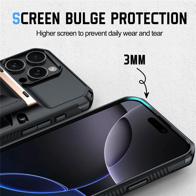 For iPhone 16 Pro Case TPU + PC Armor Shockproof Phone Cover with Card Holder - Gold