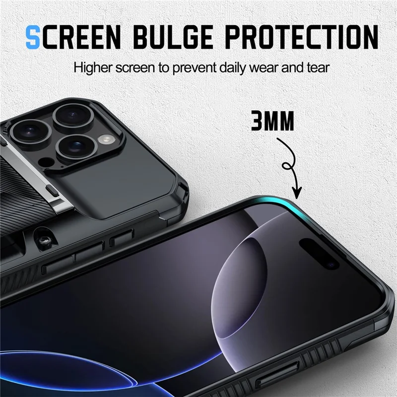 For iPhone 16 Pro Case TPU + PC Armor Shockproof Phone Cover with Card Holder - Black