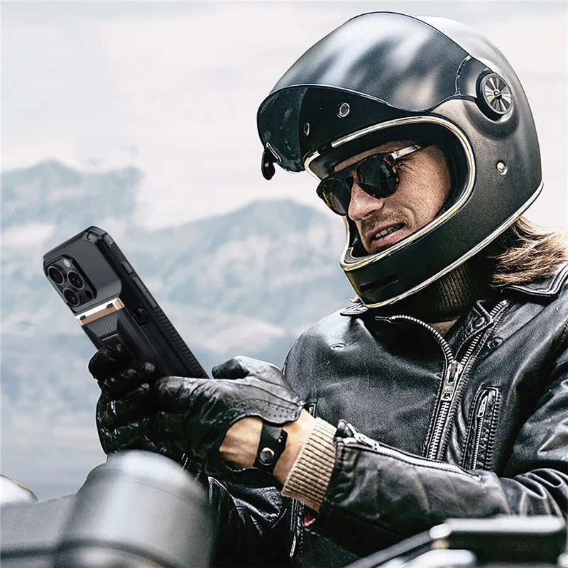 For iPhone 16 Pro Max Case TPU + PC Armor Shockproof Phone Cover with Card Holder - Gold