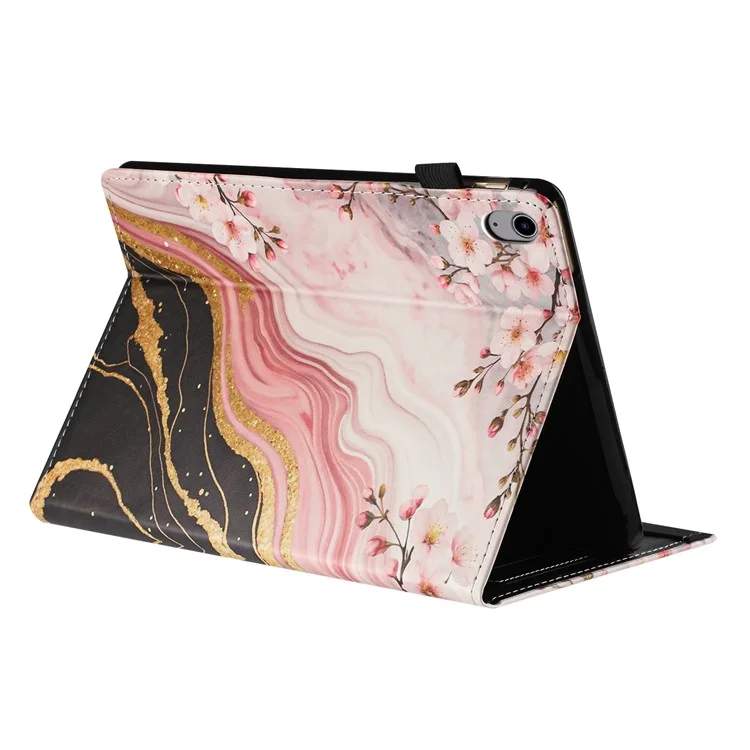 Pour iPad mini (2024) / (2021) Étui de Tablette Motif Texture de Cuir de Litchi avec Impression de Fleurs de Marbre, Housse avec Veille/Réveil Automatique et Porte-Carte