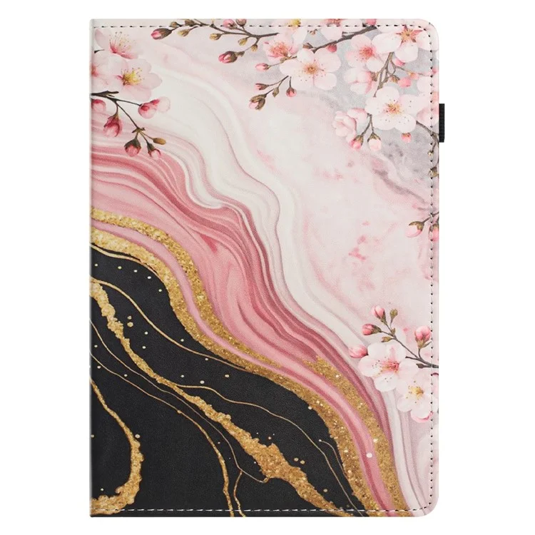 Pour iPad mini (2024) / (2021) Étui de Tablette Motif Texture de Cuir de Litchi avec Impression de Fleurs de Marbre, Housse avec Veille/Réveil Automatique et Porte-Carte