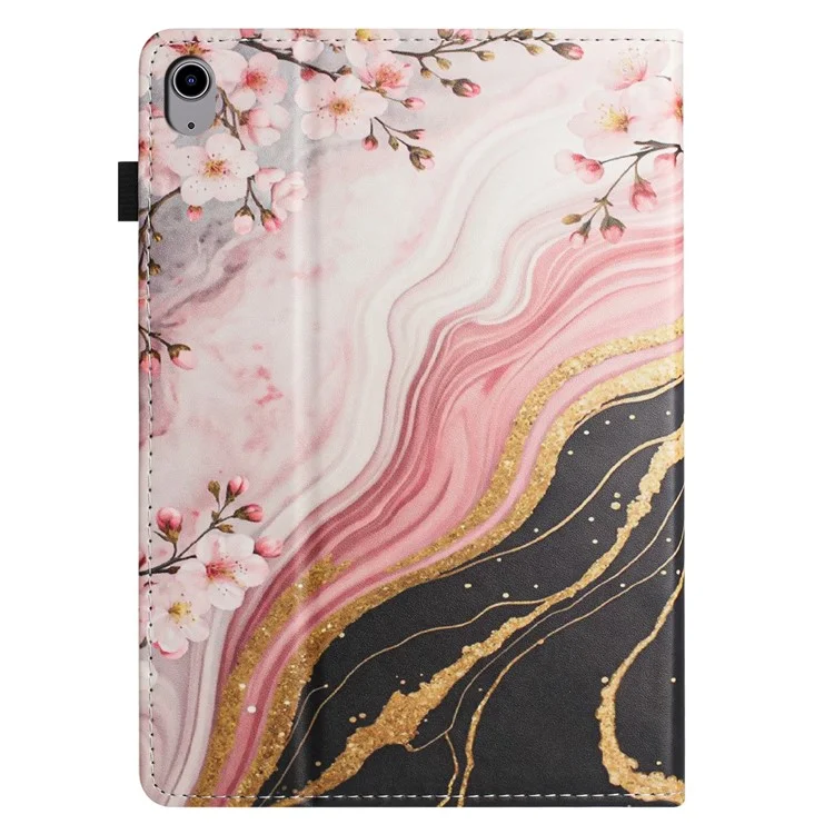 Pour iPad mini (2024) / (2021) Étui de Tablette Motif Texture de Cuir de Litchi avec Impression de Fleurs de Marbre, Housse avec Veille/Réveil Automatique et Porte-Carte
