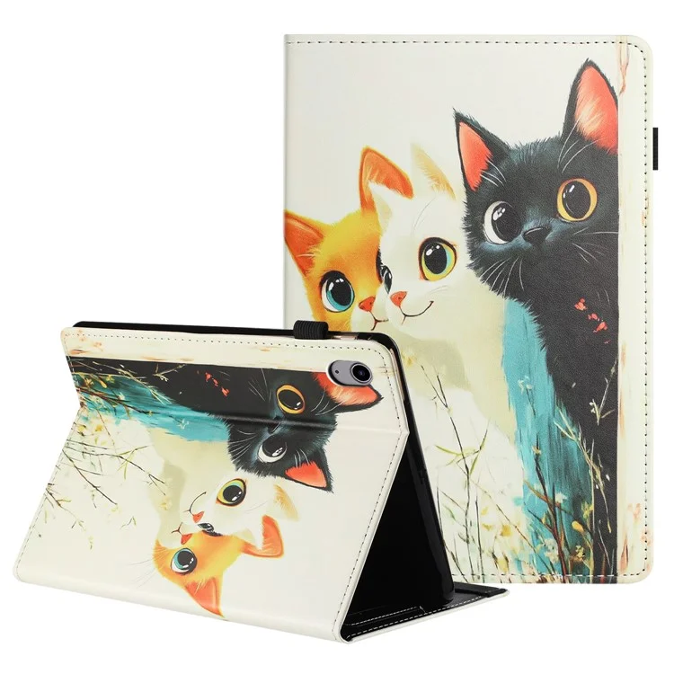 For iPad 10.9 (2022) Tablet Case Litchi Texture Pattern Printing Leather Cover Auto Sleep  /  Wake with Card Holder - Three Cats