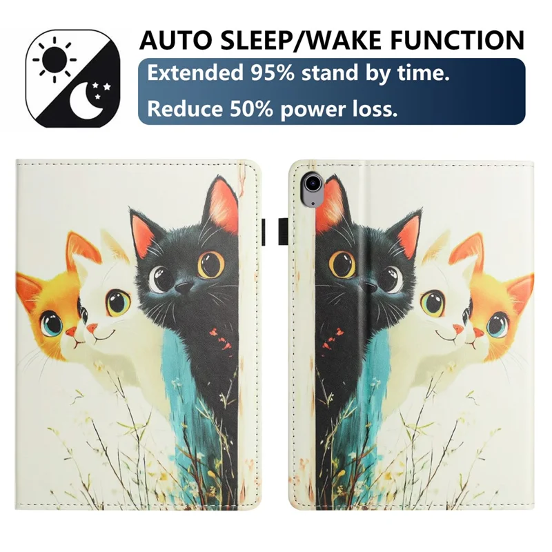 For iPad 10.9 (2022) Tablet Case Litchi Texture Pattern Printing Leather Cover Auto Sleep  /  Wake with Card Holder - Three Cats