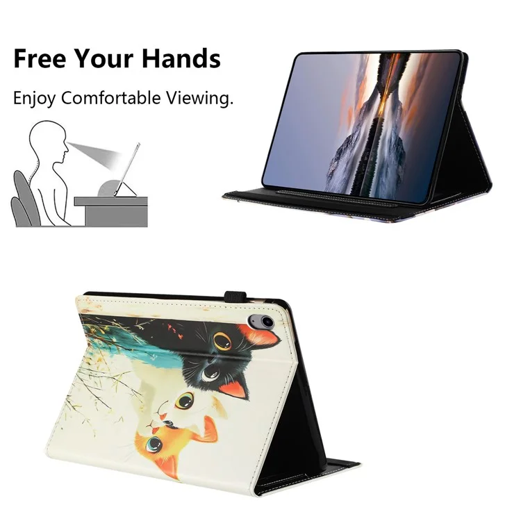 For iPad 10.9 (2022) Tablet Case Litchi Texture Pattern Printing Leather Cover Auto Sleep  /  Wake with Card Holder - Three Cats