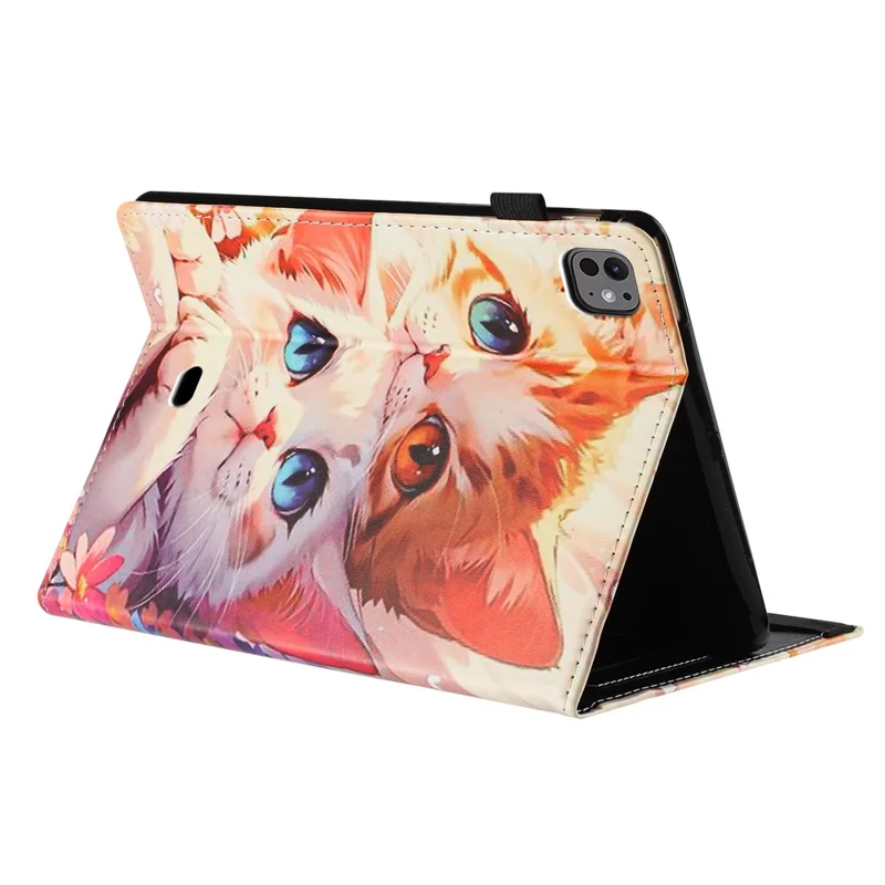 For iPad Pro 11 (2024) Tablet Case Litchi Texture Pattern Printing Leather Cover Auto Sleep  /  Wake with Card Holder - Two Cats