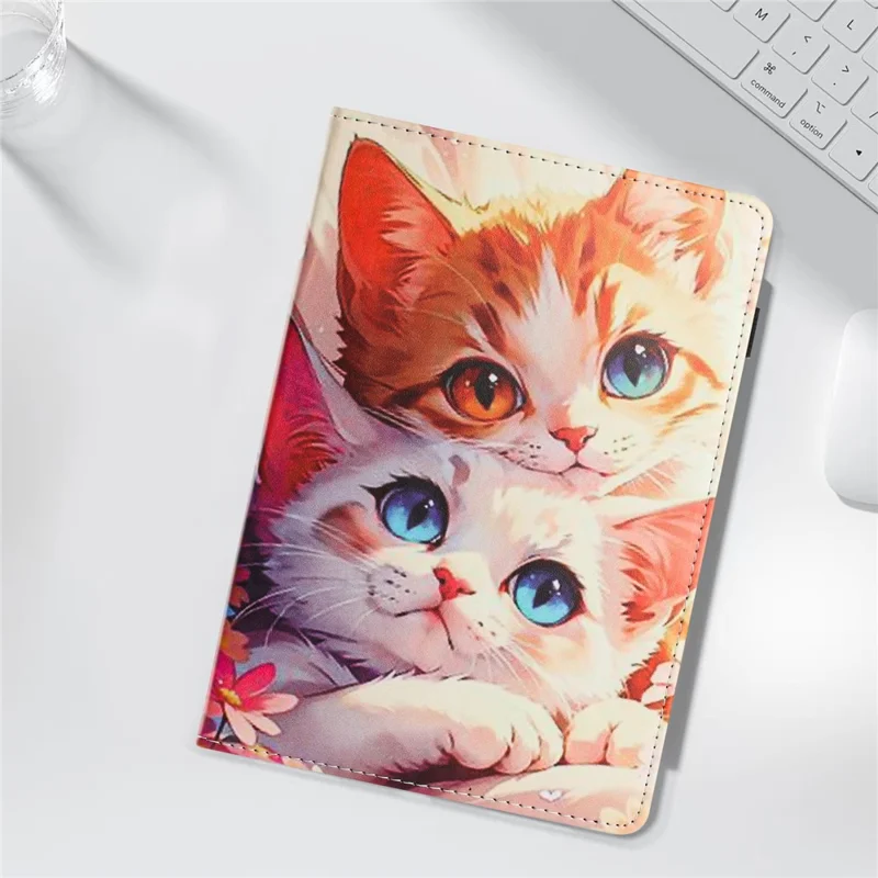 For iPad Pro 11 (2024) Tablet Case Litchi Texture Pattern Printing Leather Cover Auto Sleep  /  Wake with Card Holder - Two Cats