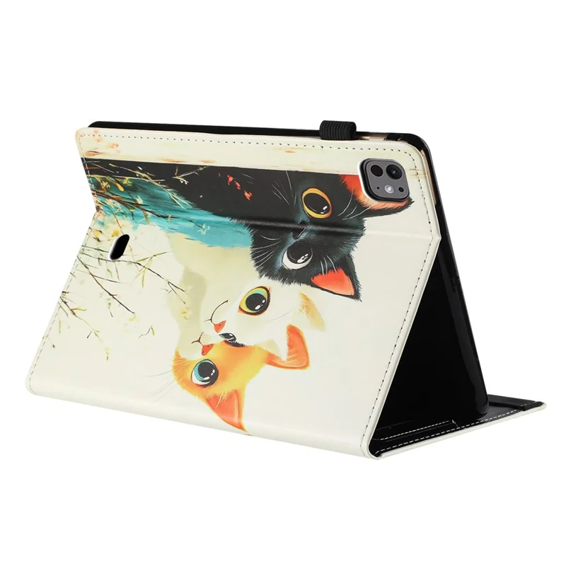 For iPad Pro 11 (2025) / 11 (2024) Tablet Case Litchi Texture Pattern Printing Leather Cover Auto Sleep  /  Wake with Card Holder - Three Cats