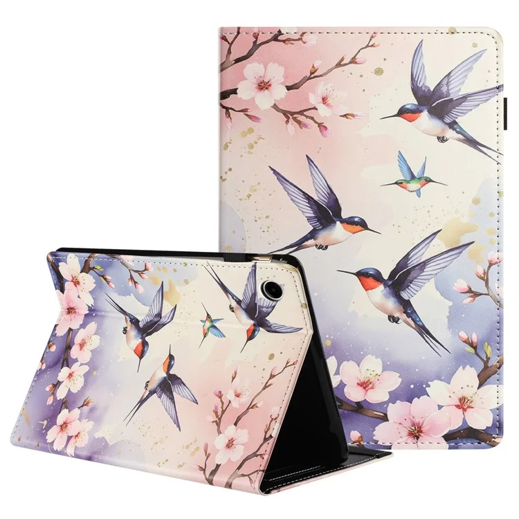 Funda para Tablet Samsung Galaxy Tab A9+ Textura de Litchi Patrón de Impresión Cubierta de Cuero Sueño Automático / Despertar con Soporte para Tarjetas - Golondrina Ciruela
