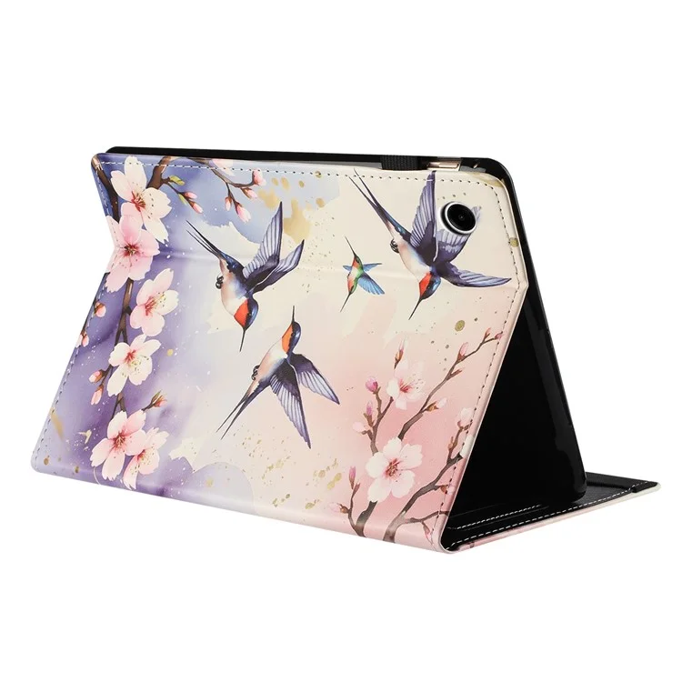 Funda para Tablet Samsung Galaxy Tab A9+ Textura de Litchi Patrón de Impresión Cubierta de Cuero Sueño Automático / Despertar con Soporte para Tarjetas - Golondrina Ciruela