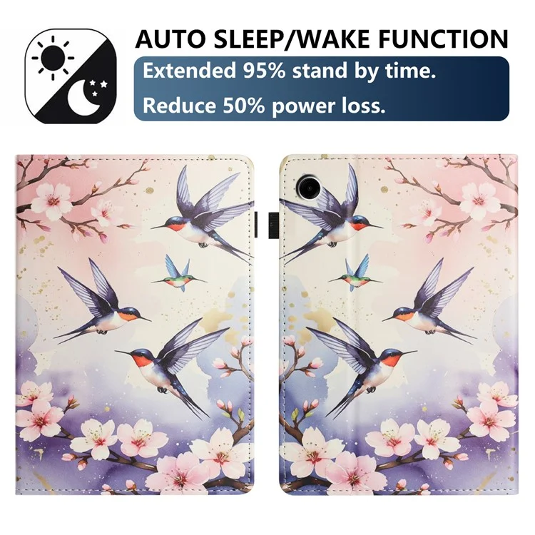 Funda para Tablet Samsung Galaxy Tab A9+ Textura de Litchi Patrón de Impresión Cubierta de Cuero Sueño Automático / Despertar con Soporte para Tarjetas - Golondrina Ciruela