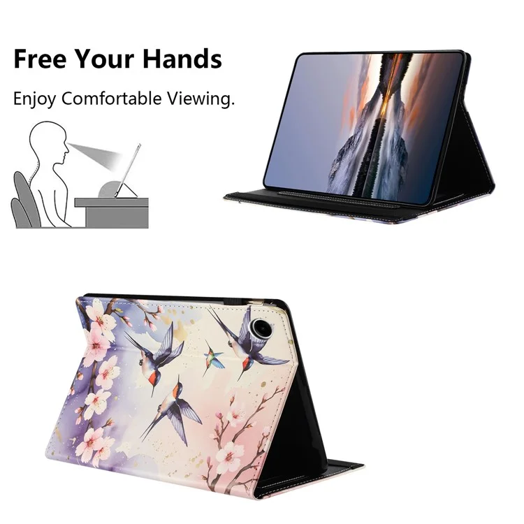 Funda para Tablet Samsung Galaxy Tab A9+ Textura de Litchi Patrón de Impresión Cubierta de Cuero Sueño Automático / Despertar con Soporte para Tarjetas - Golondrina Ciruela