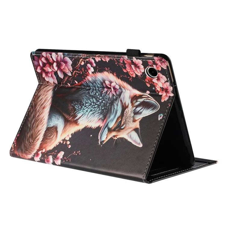 Funda de Cuero con Textura de Cuero de Grano para Samsung Galaxy Tab A9, Patrón de Impresión, Cierre Automático, Soporte para Tarjetas - Zorro