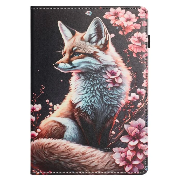 Funda de Cuero con Textura de Cuero de Grano para Samsung Galaxy Tab A9, Patrón de Impresión, Cierre Automático, Soporte para Tarjetas - Zorro