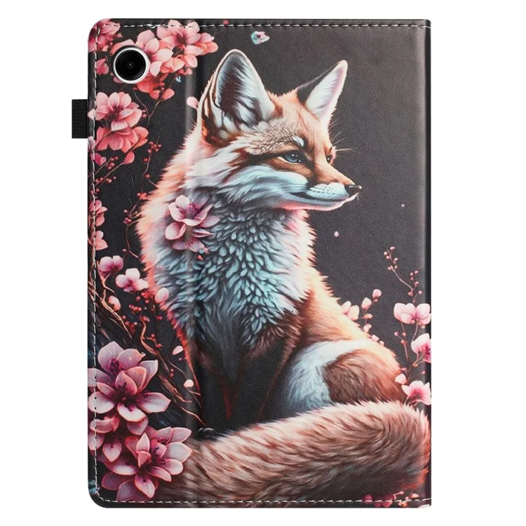 Funda de Cuero con Textura de Cuero de Grano para Samsung Galaxy Tab A9, Patrón de Impresión, Cierre Automático, Soporte para Tarjetas - Zorro