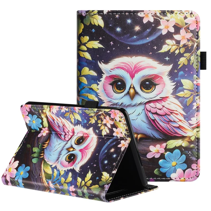 For Amazon Kindle Paperwhite 6 (2024) Tablet Case Litchi Texture Pattern Printing Leather Cover Auto Sleep  /  Wake with Card Holder - Owl