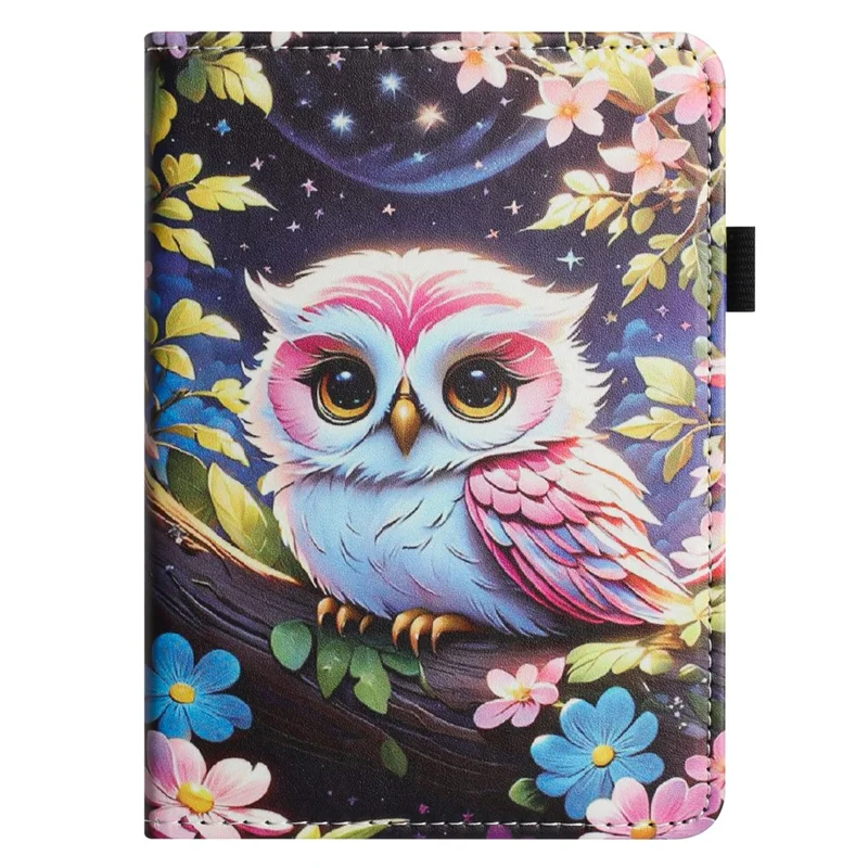 For Amazon Kindle Paperwhite 6 (2024) Tablet Case Litchi Texture Pattern Printing Leather Cover Auto Sleep  /  Wake with Card Holder - Owl