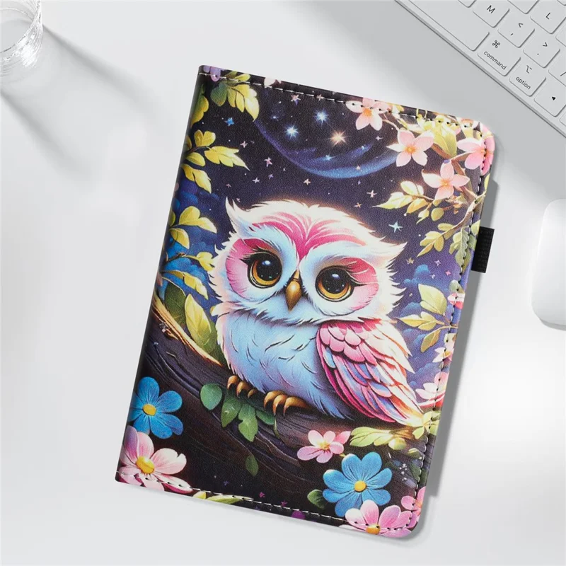 For Amazon Kindle Paperwhite 6 (2024) Tablet Case Litchi Texture Pattern Printing Leather Cover Auto Sleep  /  Wake with Card Holder - Owl